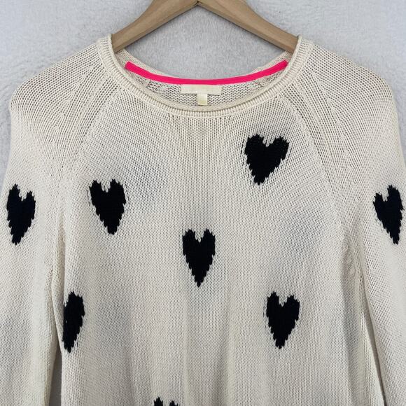 LISA TODD Sweater S Love Gear Hearts Rolled Hem Pullover Cotton Blend White - Picture 3 of 14